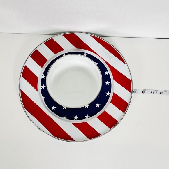 Golden Rabbit Enamelware Stars & Stripes Platter & Dip Bowl Americana NEW - Picture 2 of 4